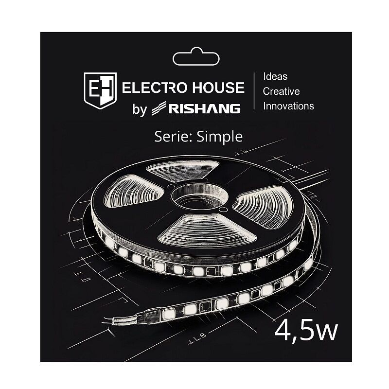LED стрічка 4,5Вт 12В SMD2835 60 діодів, 540 Лм, холодний білий 6500К, серія Simple Electro House by Rishang