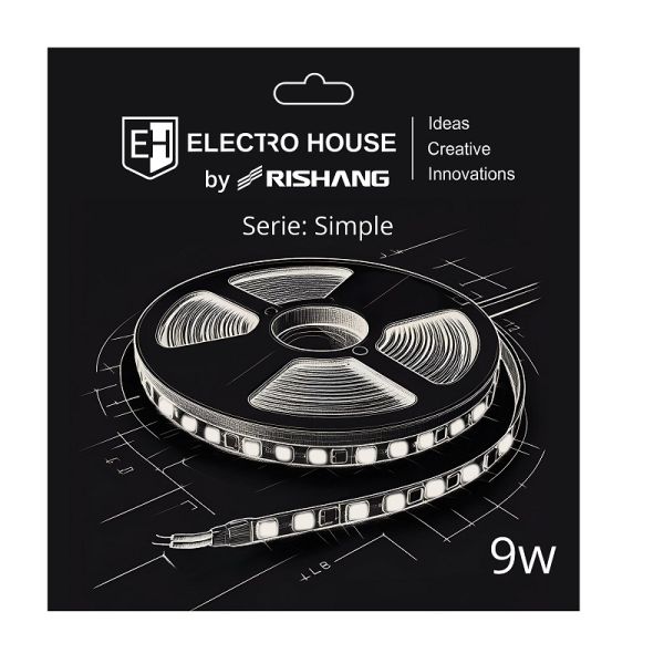 LED стрічка 9Вт 12В SMD2835 120 діодів, 900 Лм, нейтральний білий 4000К, серія Simple Electro House by Rishang