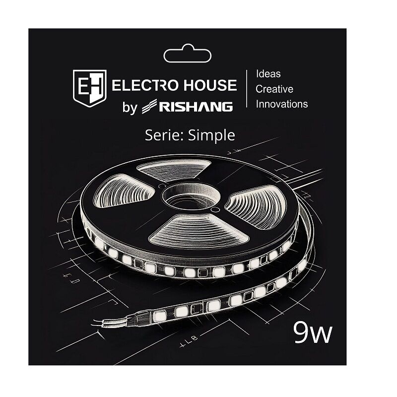 LED стрічка 9Вт 12В SMD2835 120 діодів, 900 Лм, нейтральний білий 4000К, серія Simple Electro House by Rishang