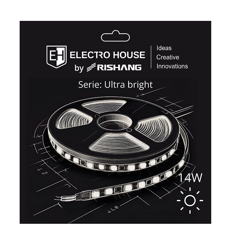 LED стрічка 14Вт 24В SMD2835 180 діодів, 1400 Лм, холодний білий 6500К, серія Ultra Bright Electro House by Rishang