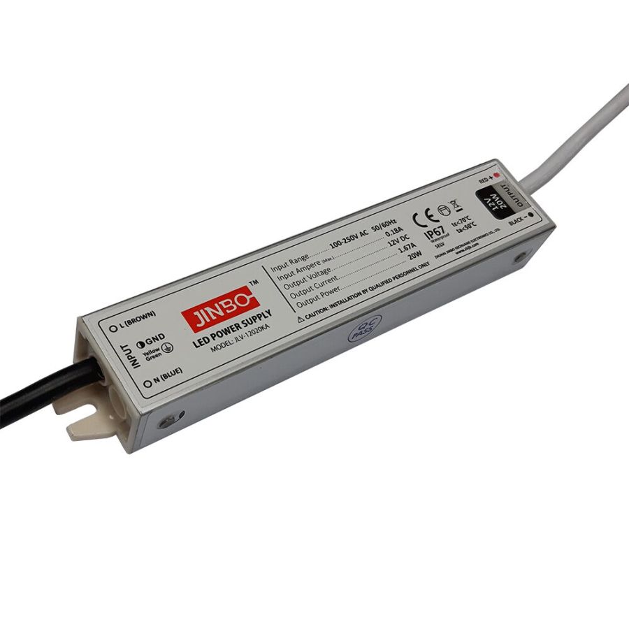 Блок живлення JINBO 12В 20Вт 1,67А IP67 JLV-12020KA мет. герм.
