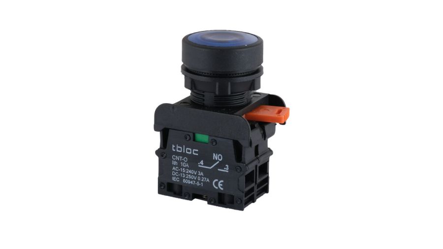 Кнопка без фіксації з підсвічуванням TBLOC синя PSRL-1O 24 (1NO+LED)