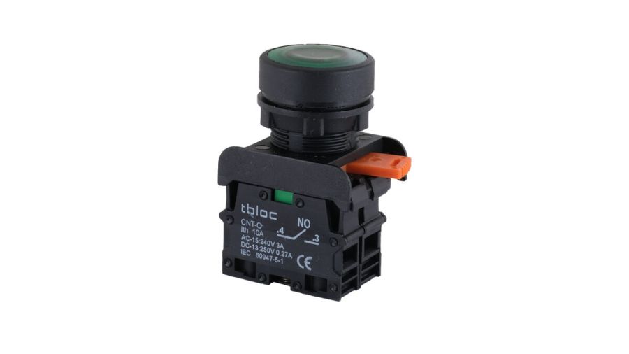 Кнопка без фіксації з підсвічуванням TBLOC зелена PSRL-1O 24 (1NO+LED)