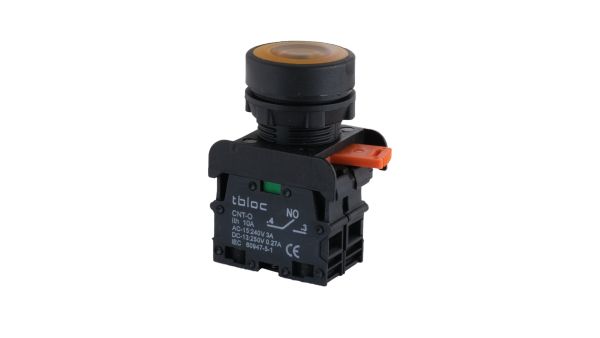 Кнопка без фіксації з підсвічуванням TBLOC жовта PSRL-1O 24 (1NO+LED)