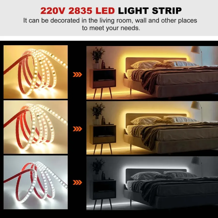 Світлодіодна LED стрічка PROLUM™ 220V; 2835\120; IP67; 9.5ММ; Series "S", Тепло-Білий (2800-3200K)