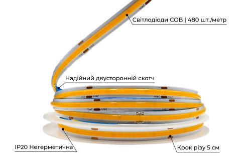 LED лента 24В СОВ-480 9Вт 1080Лм PRO 3800-4300К IP20