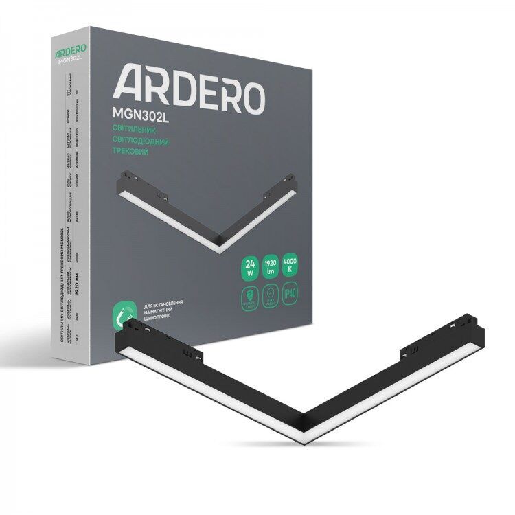 Магнитный трековый светильник Ardero MGN302L 24W 4000К IP40 угловой Черный