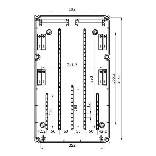 Распределительный щит под розетки IDE 26 модулей 504x297x177мм IP67 с шинами N+PE (1724GM/RR)