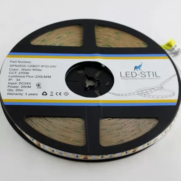 Лед стрічка led-stil DFN2835-120B27-2w-IP33-24V 2835-120V-IP33 2W 220Лм 2700K CRI 80