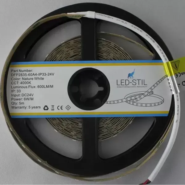 Лед стрічка led-stil DFP2835-60A4-IP33-24V 60-2835-24V-IP33 6W 600Лм 4000K CRI 85+