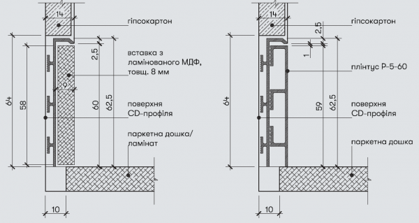 Р-4-60А Алюм. пллінтус 2,5м прихов. монтажу вис. 60 мм