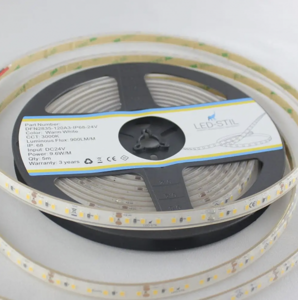 Лед стрічка led-stil DFN2835-120A3-IP68-24V 2835-120V-IP68 9,6W 800Лм 3000K CRI 80