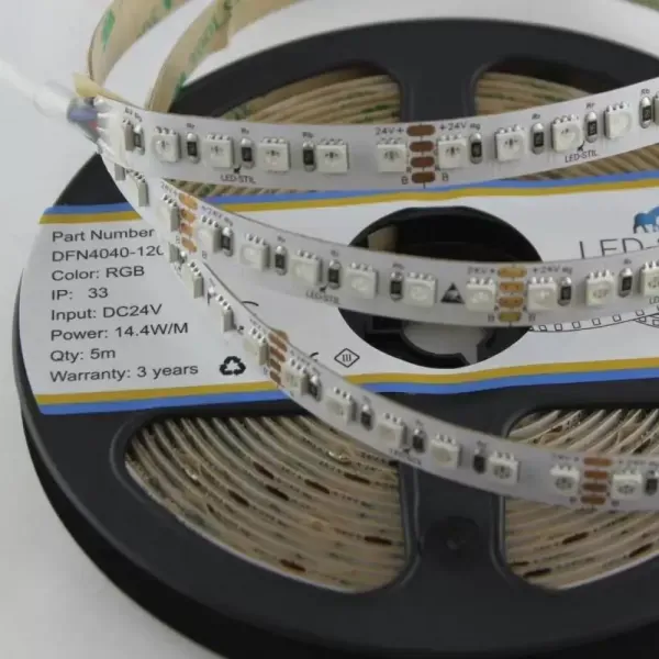 Лед стрічка led-stil DFN4040-120A-IP33-RGB-24V 120-4040-24V-IP33 14,4W RGB CRI 85+