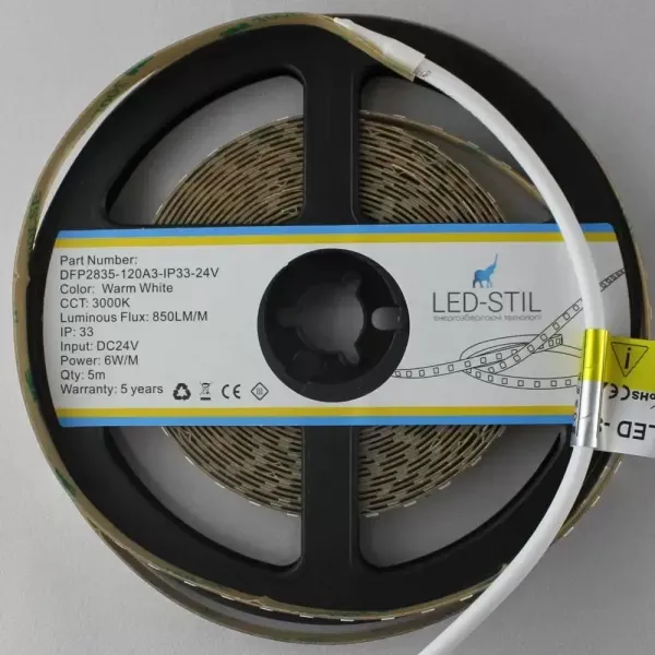 Лед стрічка led-stil DFP2835-128A3-IP33-24V 128-2835-24V-IP33 6W 850Лм 3000K CRI 80+