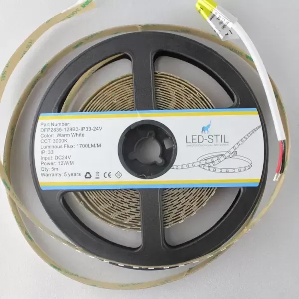 Лед стрічка led-stil DFP2835-128B3-IP33-24V 128-2835-24V-IP33 12Вт 1700Лм 3000K CRI 80+