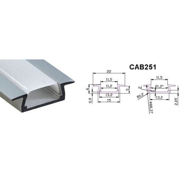 Лед профіль алюм. CAB251 врізний 21х6мм