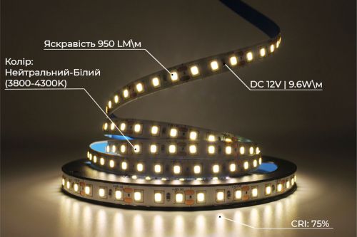 LED лента 12В 2835-120 9,6Вт 950Лм S 3800-4300K IP20
