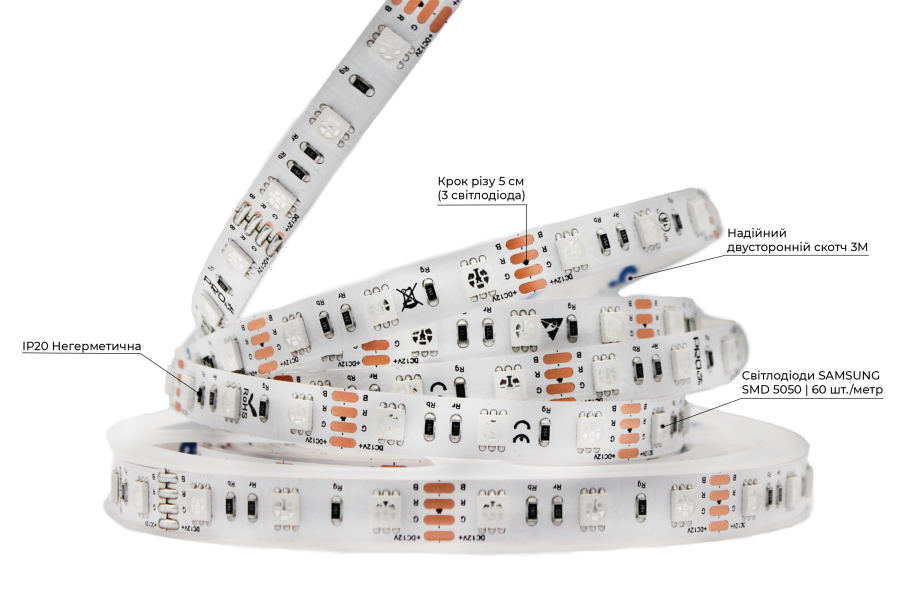 Світлодіодна LED стрічка PROLUM™ 12V; 5050\60; IP20; Series "SG", RGB