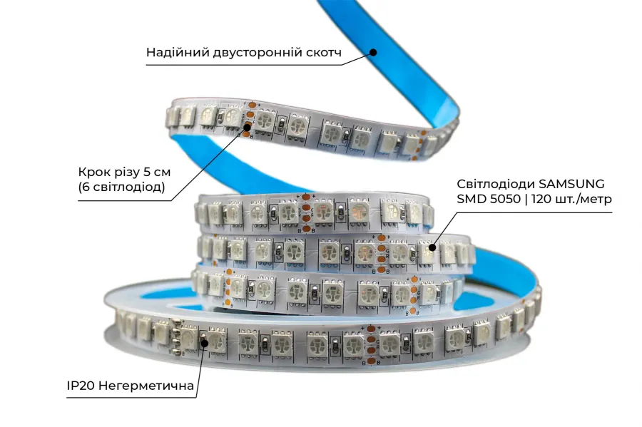 Світлодіодна LED стрічка PROLUM™ 24V; IP20; 5050\120; Series "SG", RGB