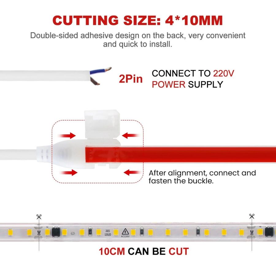 Світлодіодна LED стрічка PROLUM™ 220V; 2835\120; IP67; 9.5ММ; Series "S", Білий (5500-6000К)