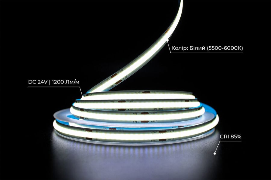 Світлодіодна LED стрічка PROLUM™ 24V; СОВ; 320; LED; IP20; Series "PRO", Білий (5500-6000К)
