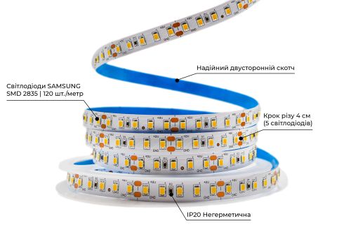 Світлодіодна LED стрічка PROLUM™ 48V; 2835\120; IP20; Series "SG", Білий (5500-6000К)