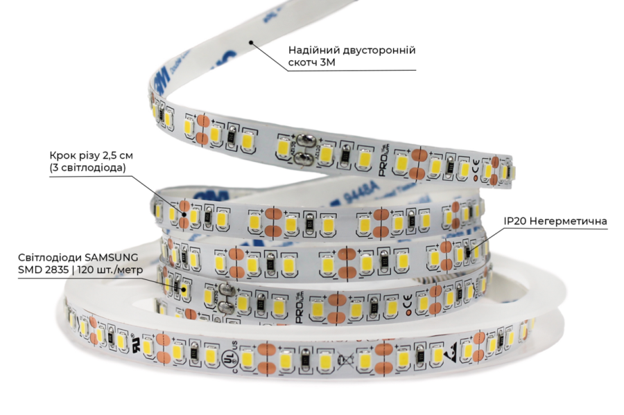 Світлодіодна LED стрічка PROLUM™ 12V; IP20; Series "SG" High Lumen, Білий (5500-6000К)