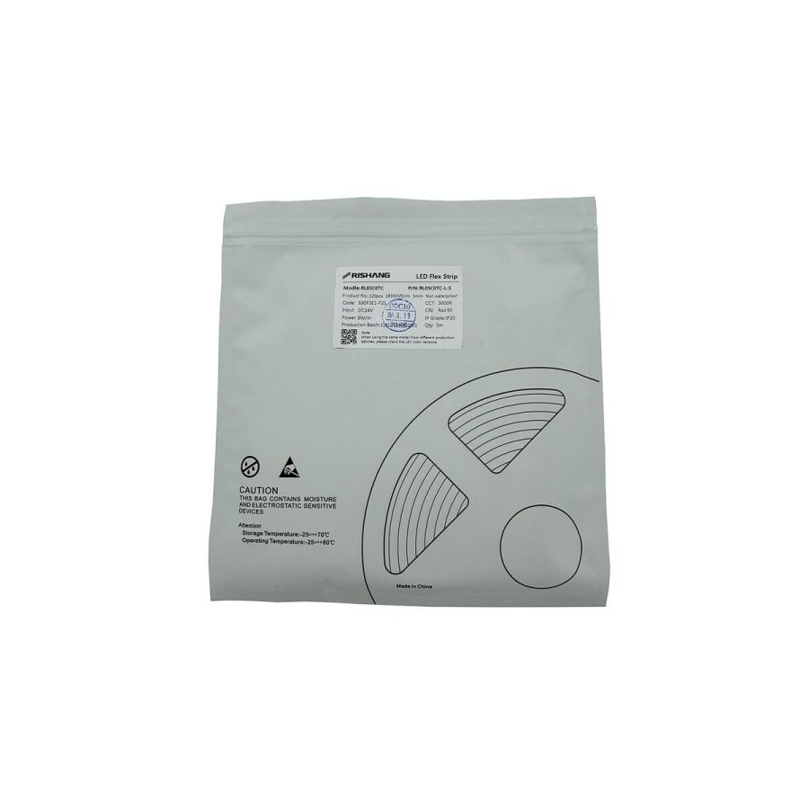LED лента 24В 2835-120 8Вт 818Лм RL05C0TC-L-S 3000K IP33 CRI90
