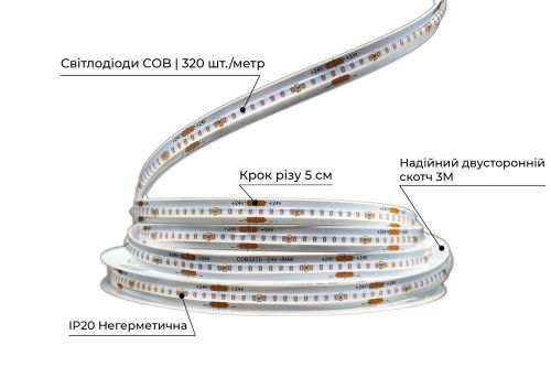 Світлодіодна LED стрічка PROLUM™ 24V; СОВ; 320; LED; IP20; Series "PRO", Синій