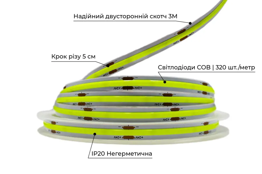 Світлодіодна LED стрічка PROLUM™ 24V; СОВ; 320; LED; IP20; Series "PRO", Зелений