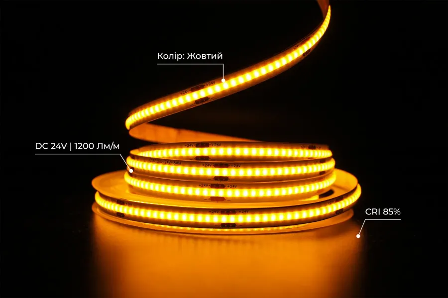 Світлодіодна LED стрічка PROLUM™ 24V; СОВ; 320; LED; IP20; Series "PRO", Жовтий