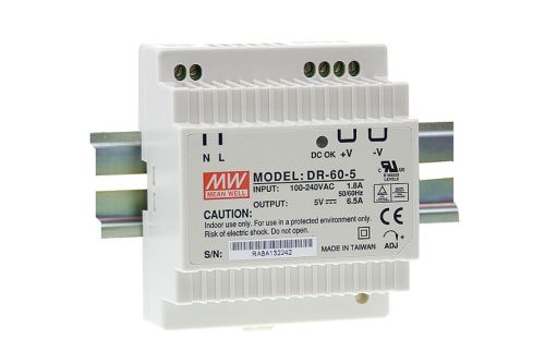 Блок живлення Mean Well на DIN-рейку DR-60-5 (32.5W; 6,5A; 5V; IP20) Series "DR"