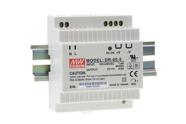 Блок живлення Mean Well на DIN-рейку DR-60-5 (32.5W; 6,5A; 5V; IP20) Series "DR"