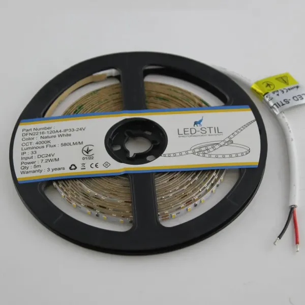 Лед стрічка led-stil DFN2216-120A4-IP33-24V 120-2216-24V-IP33 7,2W 600Лм 4000K CRI 80