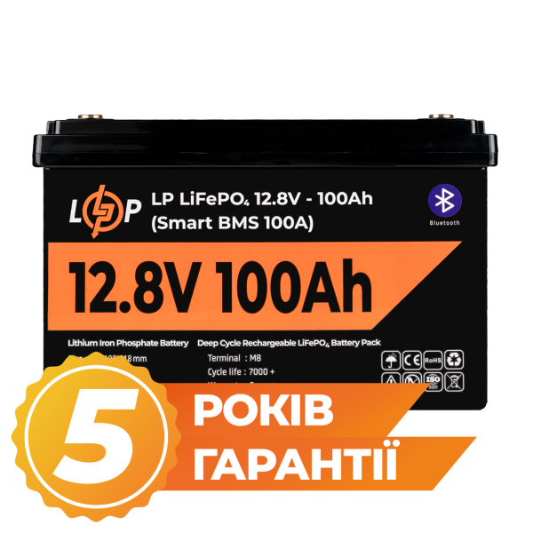 Аккумулятор LP LiFePO4 12V (12,8V) - 100 Ah (1280Wh) (Smart BMS 100А) с BT пластик