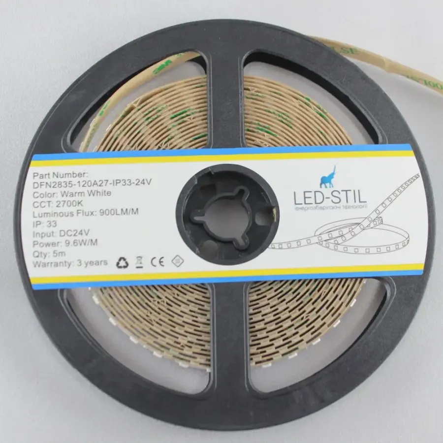 Лед стрічка led-stil DFN2835-120A27-IP33-24V 2835-120V-IP33 9,6W 900Лм 2700K CRI 80