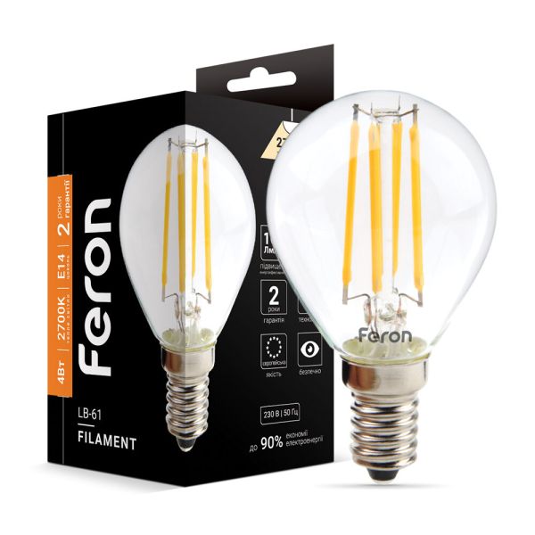 10шт Светодиодная лампа 220В LB-61 4Вт E14 Белый Теплый 2700K Декоративнаяя Filament