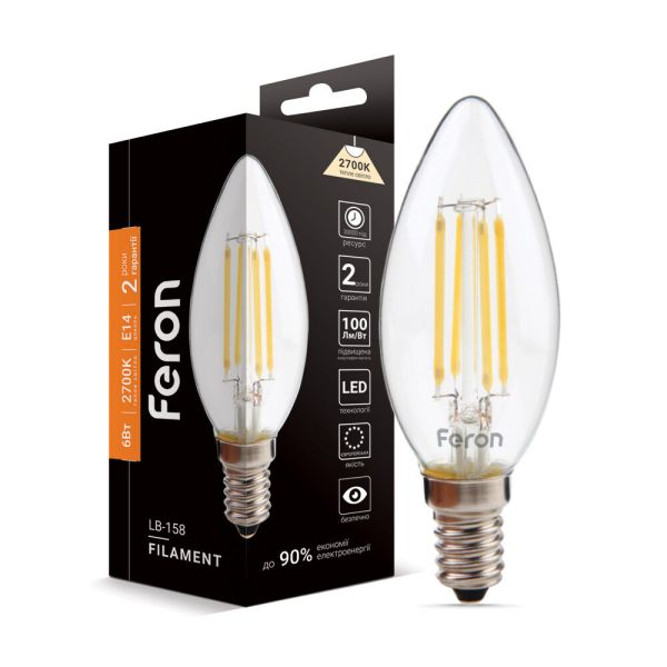 10шт Светодиодная лампа 220В LB-158 6Вт E14 Белый Теплый 2700K Декоративнаяя Filament