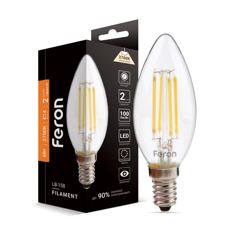 10шт Светодиодная лампа 220В LB-158 6Вт E14 Белый Теплый 2700K Декоративнаяя Filament
