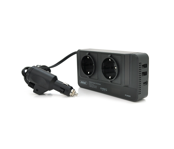 Инвертор напряжения Q-CC8200 300W, 12/220V, апроксимированная синусоида, 2 универсальные розетки+2USB+Type C, Box