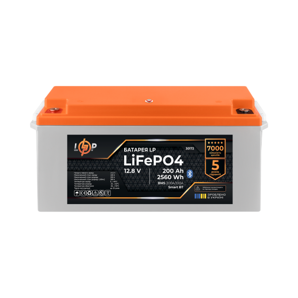 Аккумулятор LP LiFePO4 12,8V - 200 Ah (2560Wh) (BMS 200A/100А) пластик Smart BT