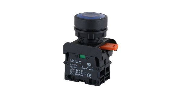 Кнопка без фіксації з підсвічуванням TBLOC синя PSRL-1O 220 (1NO+LED)