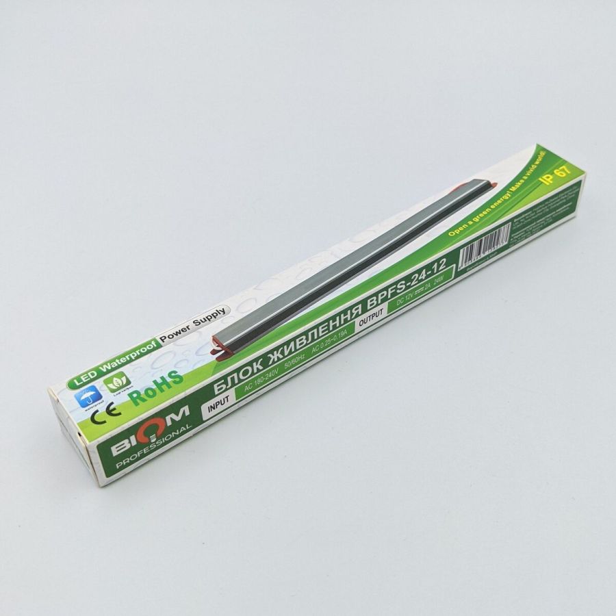 Блок живлення BIOM 12В 24Вт 2А IP67 BPFS-24-12 Stick мет. герм.