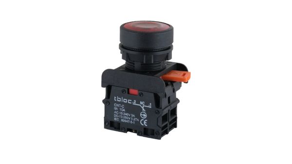 Кнопка без фіксації з підсвічуванням TBLOC червона PSRL-1O 220 (1NO+LED)