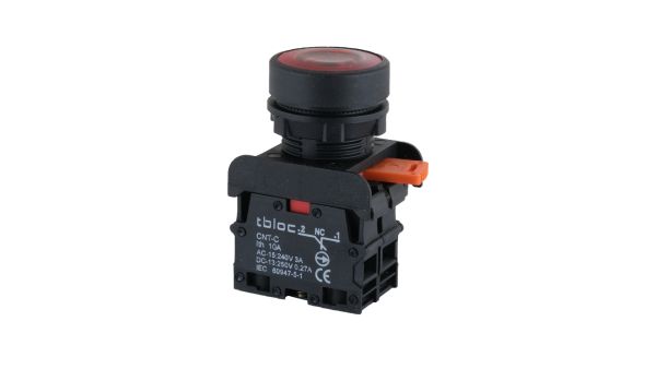 Кнопка без фіксації з підсвічуванням TBLOC червона PSRL-1O 220 (1NO+LED)
