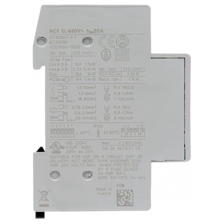 Контактор R20-10 20А 1NO 230В 50Hz (17398)