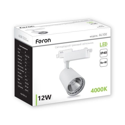 Трековый светильник Feron AL100 12W 4000К IP40 Белый