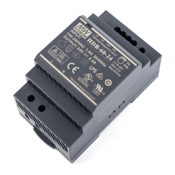 Блок живлення Mean Well на DIN-рейку HDR-60-24 (60W; 2.5A; 24V; IP20) Series "HDR"