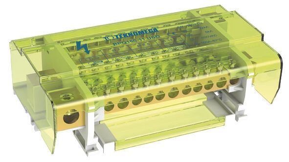 Чотириполюсний розподільний блок TEKNOMEGA RPQ 160-11-U&D на 160А, 11 виходів, модульний