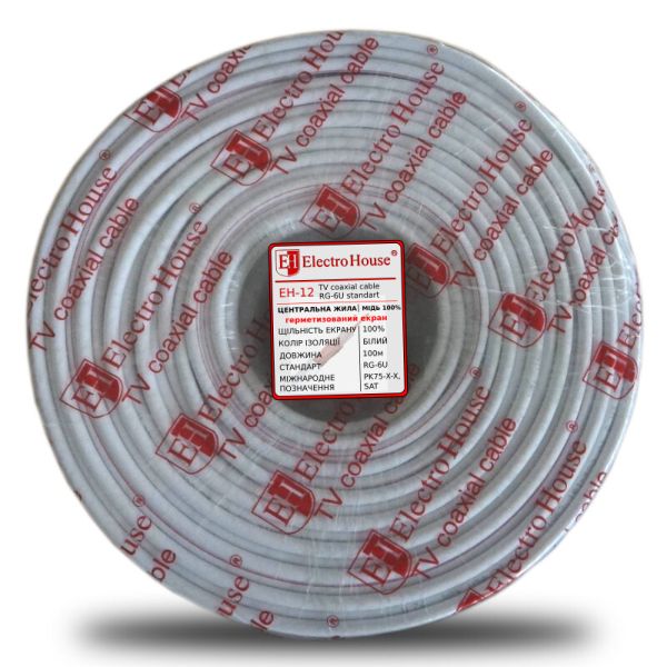 Кабель коаксіальний RG-6U 100% мідь 1.02 ПВХ, білий, 100 м
